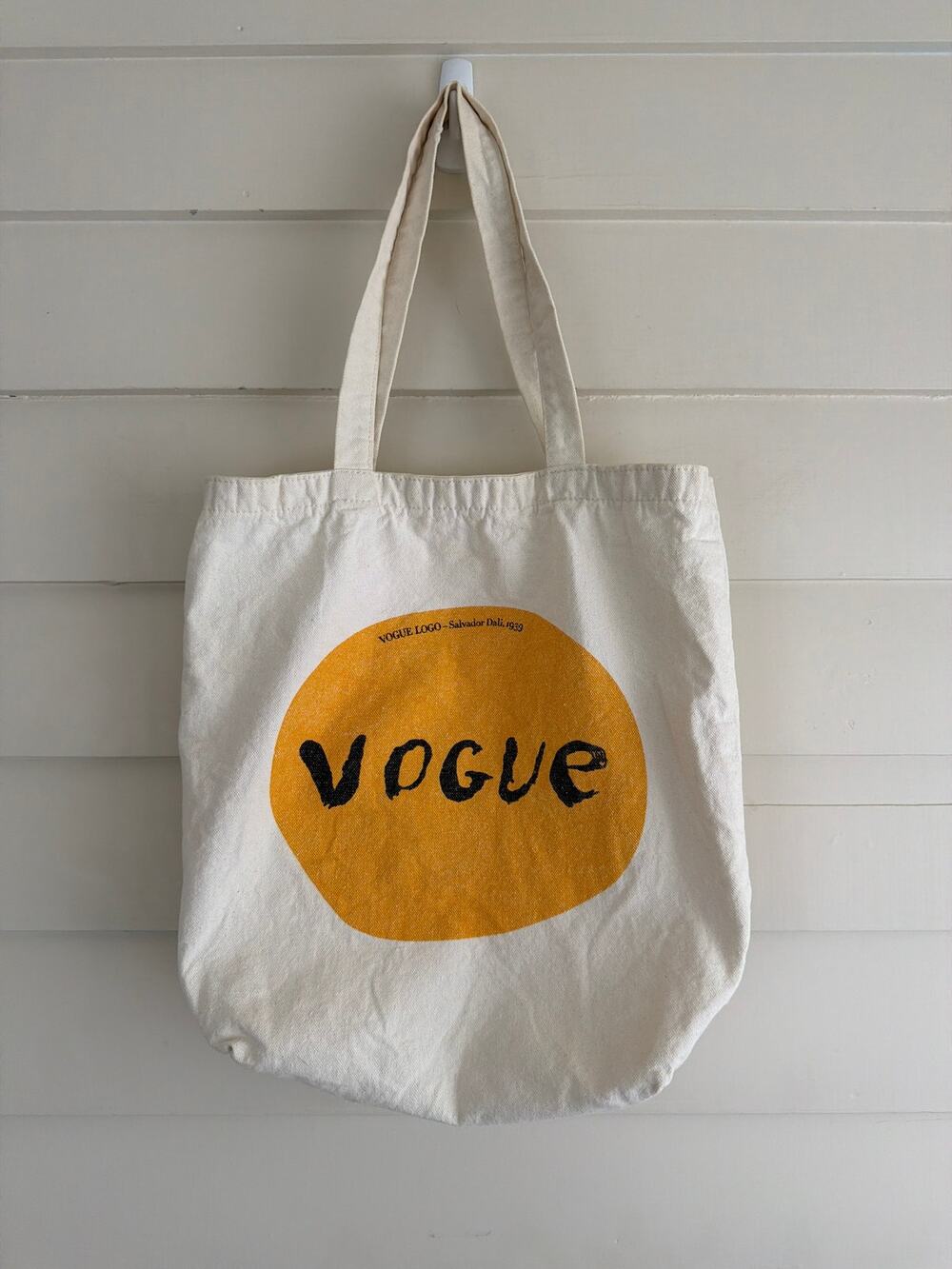 Vogue Logo Salvador Dali New Beginnings Canvas Fashion Tote Bag Reusable Yellow